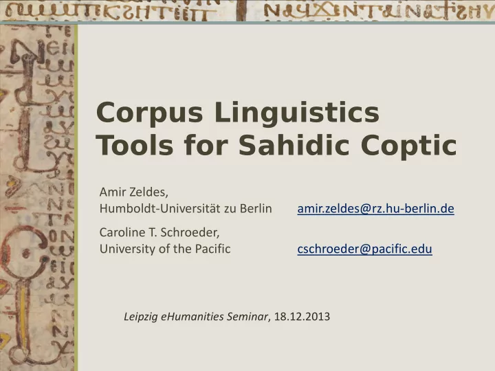 corpus linguistics tools for sahidic coptic