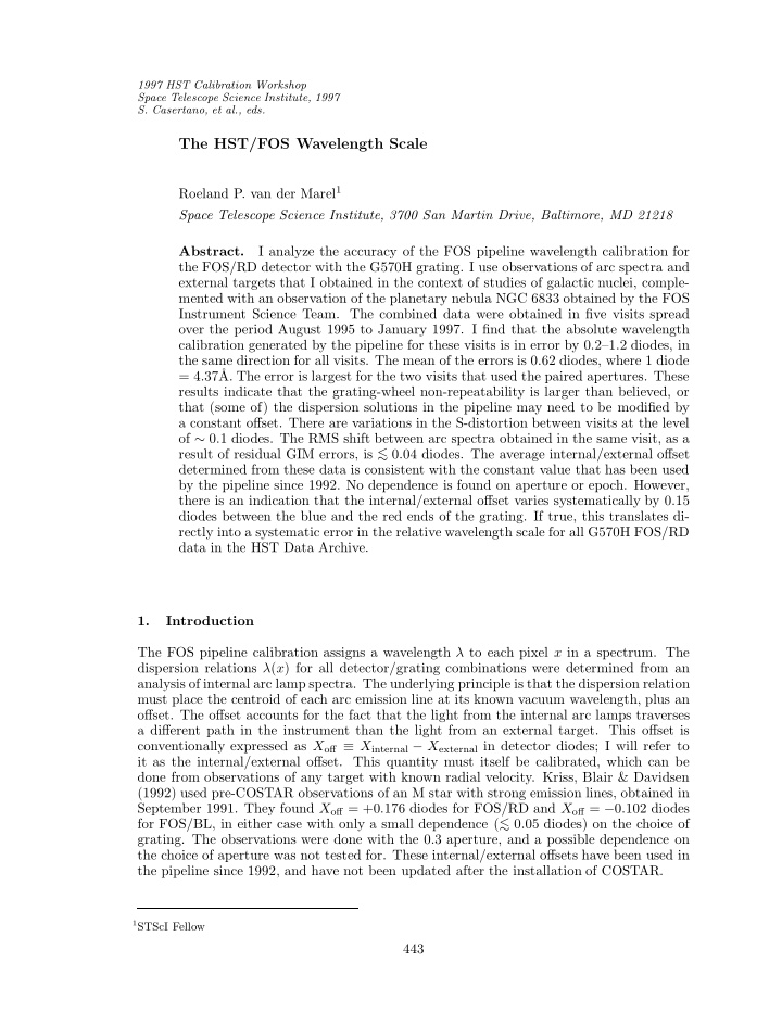 the hst fos wavelength scale