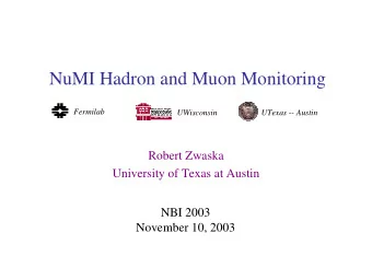 NuMI Hadron and Muon Monitoring  Fermilab  UWisconsin  UTexas -- Austin  Robert Zwaska  University