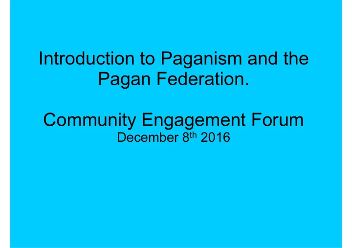 introduction to paganism and the pagan federation