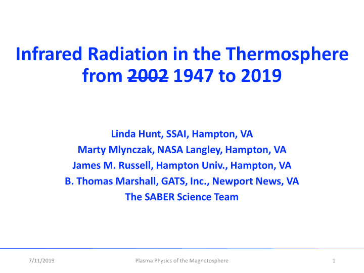 infrared radiation in the thermosphere from 2002 1947 to