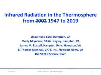 Infrared Radiation in the Thermosphere  from 2002 1947 to 2019  Linda Hunt, SSAI, Hampton, VA