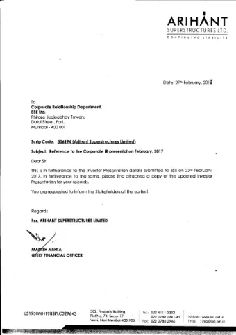 Plot No. 74, Sector-17,   '  022  2788  2941-45  Website: www.asl.net.in  Vashi, Novi Mumbai-400