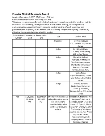 Elsevier Clinical Research Award  Sunday, November 5, 2017, 12:00 noon - 2:30 pm  Convention Center