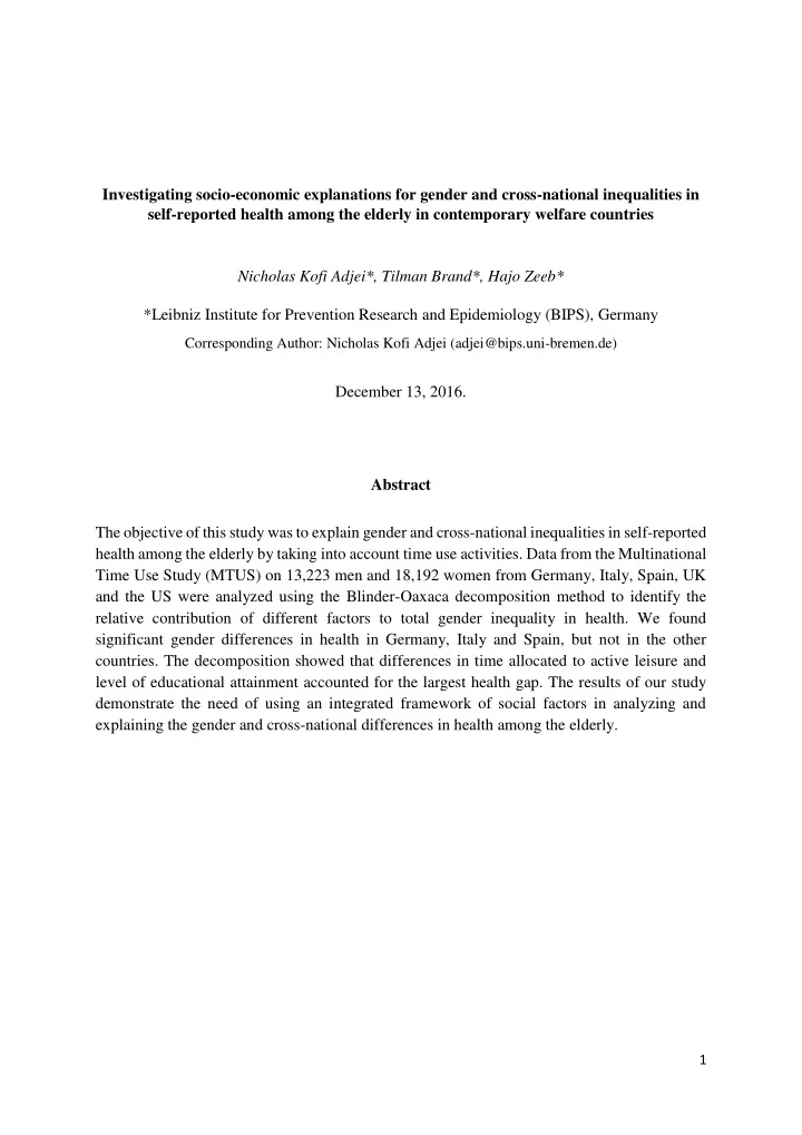 1 introduction over the past decades population ageing