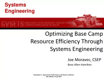 Resource Efficiency Through  Systems Engineering  Joe Moravec, CSEP  Booz Allen Hamilton