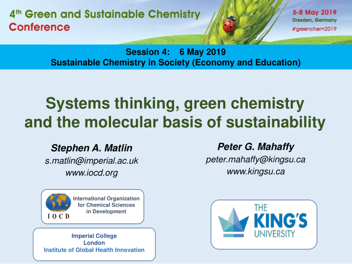 systems thinking green chemistry and the molecular basis