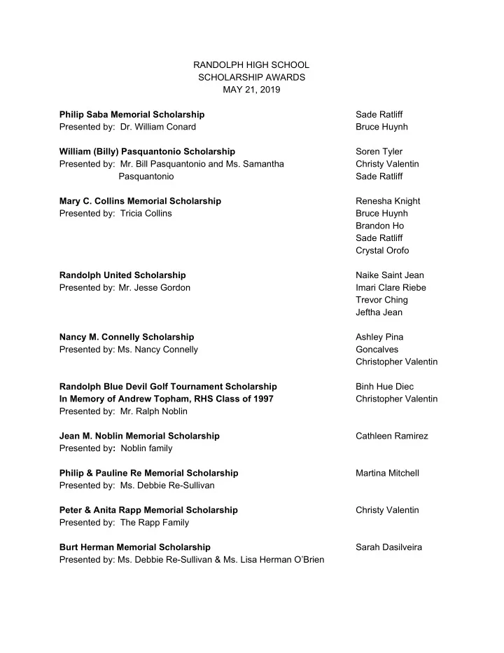 randolph high school scholarship awards may 21 2019