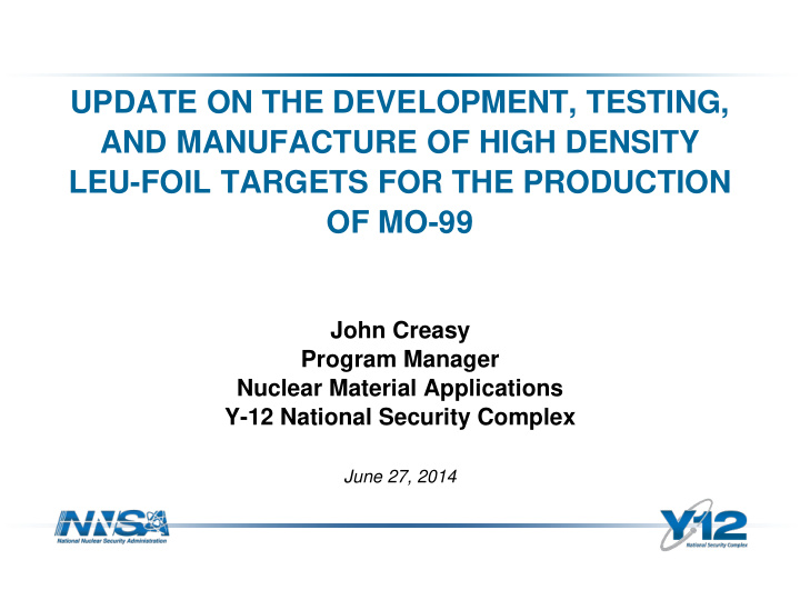 john creasy program manager nuclear material applications