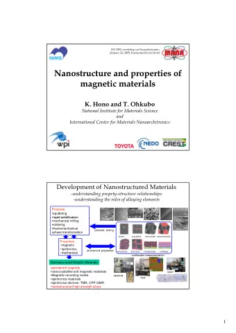 Nanostructure and properties of  magnetic materials  K. Hono and T. Ohkubo  National Institute for