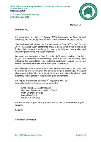 41 st Annual Scientific Meeting  24-26 October 2019 March 2019  Dear Member, As preparation for the