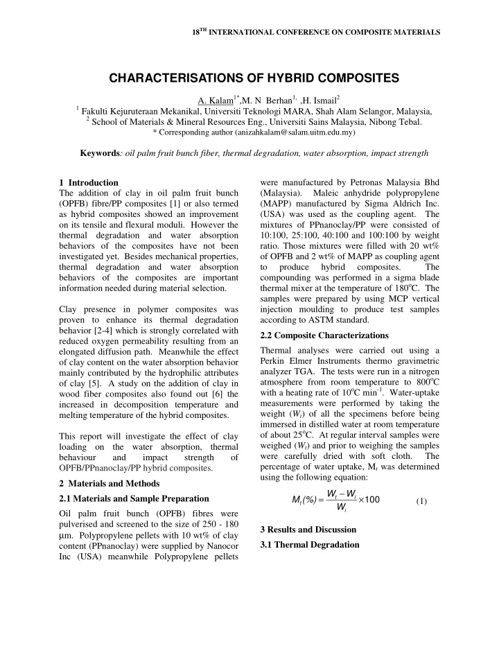 characterisations of hybrid composites