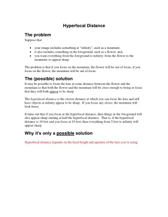 Hyperfocal Distance  The problem  Suppose that  your image includes something at infinity,