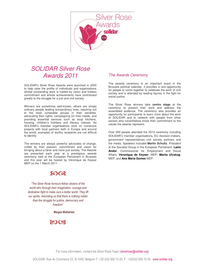 the silver rose honours fellow citizens of the world who