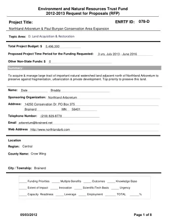 Environment and Natural Resources Trust Fund  2012-2013 Request for Proposals (RFP)  078-D  ENRTF