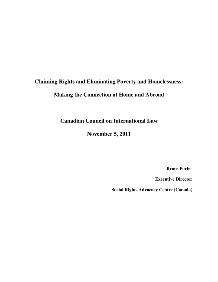 claiming rights and eliminating poverty and homelessness