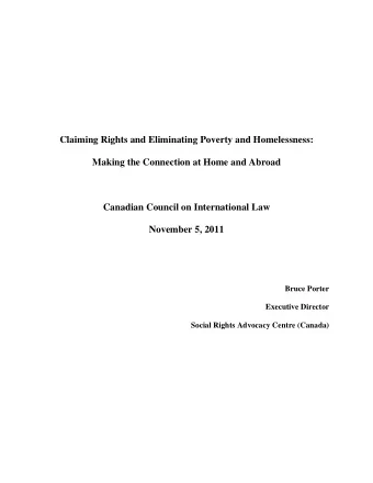 Claiming Rights and Eliminating Poverty and Homelessness:  Making the Connection at Home and Abroad