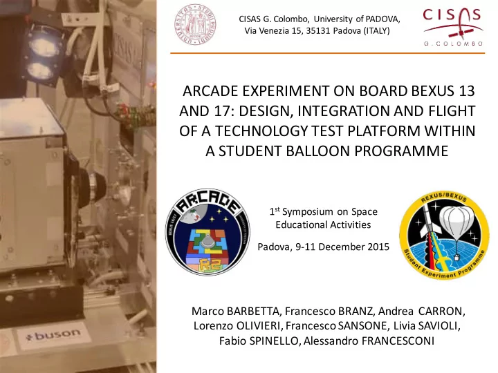 arcade experiment on board bexus 13 and 17 design