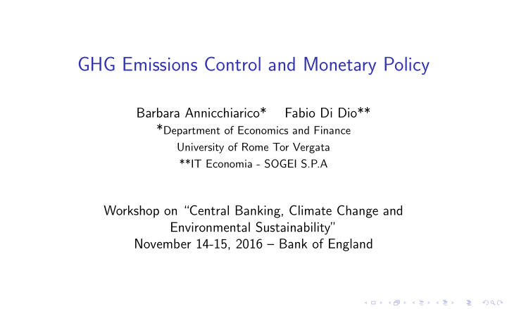 ghg emissions control and monetary policy