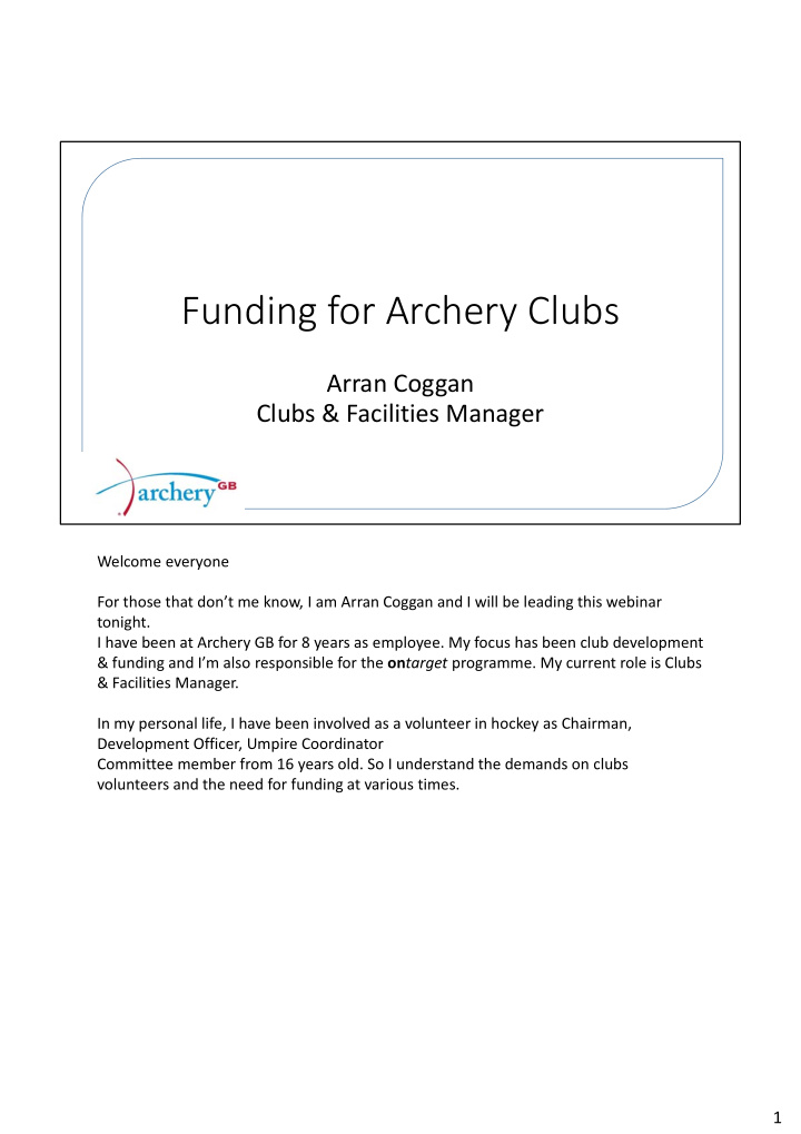 funding for archery clubs