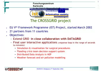 The CROSSGRID project EU V th Framework Programme (IST) Project, started March 2002    21