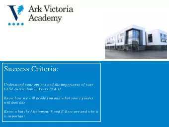 Success Criteria:  Understand your options and the im portance of your  GCSE curriculum  in Years