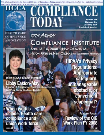 HIPAAs Privacy  Regulations:  Appropriate  safeguard, Meet HCCAs 5,000 th Member  Libby