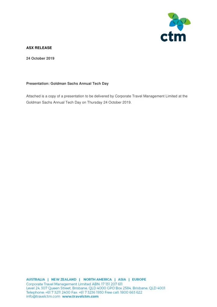 ctm technology travel ctm com goldman sachs 3rd annual