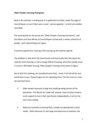 Older Peoples Housing Champions  Back in the summer, a small group of us gathered in London,