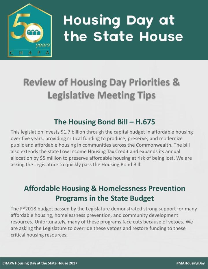 the housing bond bill h 675 this legislation invests 1 7