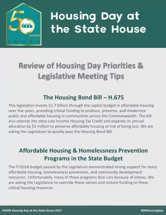 The Housing Bond Bill  H.675  This legislation invests $1.7 billion through the capital budget