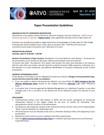 Paper Presentation Guidelines  IMAGING IN THE EYE CONFERENCE REGISTRATION All presenters must