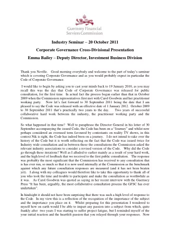 Industry Seminar  20 October 2011  Corporate Governance Cross-Divisional Presentation Emma