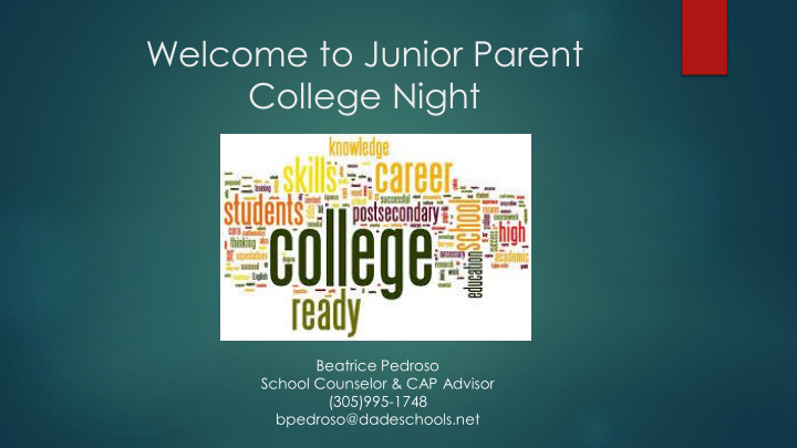welcome to junior parent college night