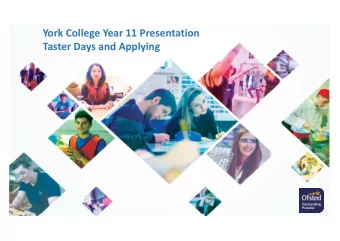 York College Year 11 Presentation  Taster Days and Applying  What happens in Year 11?  Find out