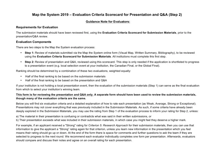 map the system 2019 evaluation criteria scorecard for