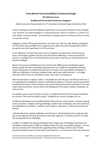 From Barrier-free Accessibility to Universal Design  Ms GOH Siam Imm,  Building and Construction