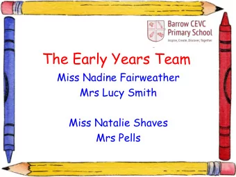 The Early Years Team  Miss Nadine Fairweather  Mrs Lucy Smith  Miss Natalie Shaves  Mrs Pells