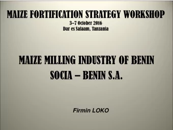 MAIZE MILLING INDUSTRY OF BENIN SOCIA  BENIN S.A.  Firmin LOKO  MAIZE MILLING INDUSTRY