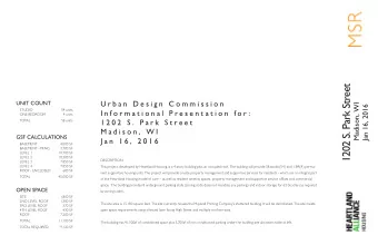 1202 S. Park Street  U r b a n  D e s i g n  C o m m i s s i o n  UNIT COUNT  Madison, WI  Jan 16,