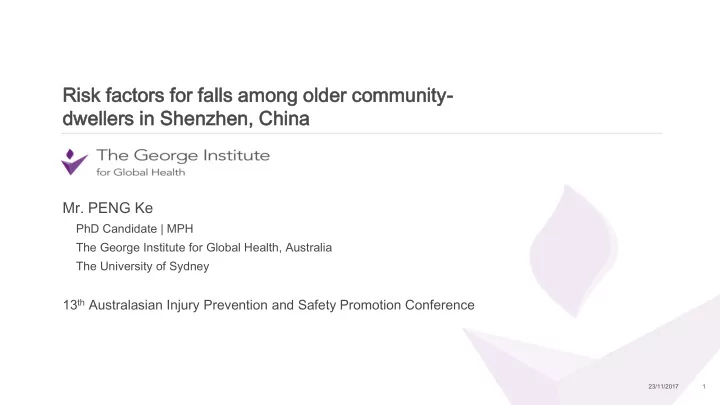 risk isk factors tors for falls ls amon ong g olde der r