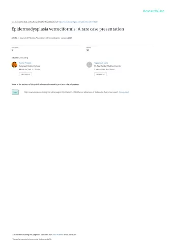 Epidermodysplasia verruciformis: A rare case presentation Article in Journal of Pakistan