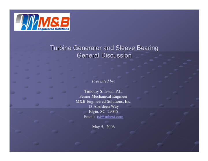 turbine generator and sleeve bearing turbine generator