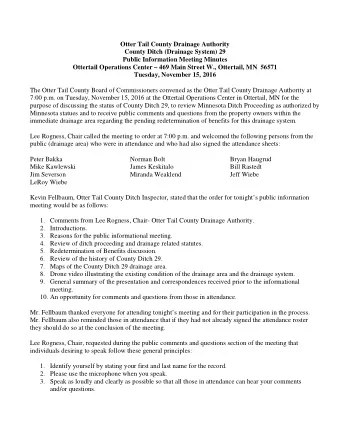 Otter Tail County Drainage Authority  County Ditch (Drainage System) 29  Public Information Meeting