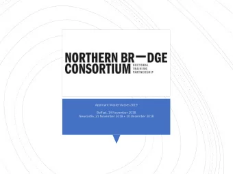Applicant Masterclasses 2019  Belfast, 14 November 2018  Newcastle, 21 November 2018 + 10 December