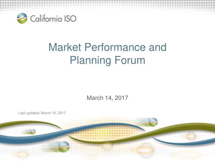 market performance and planning forum