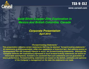 Gold-Silver-Copper-Zinc Exploration in  Mexico and British Columbia, Canada  Corporate Presentation