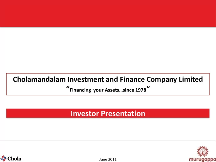 financing your assets since 1978 investor presentation