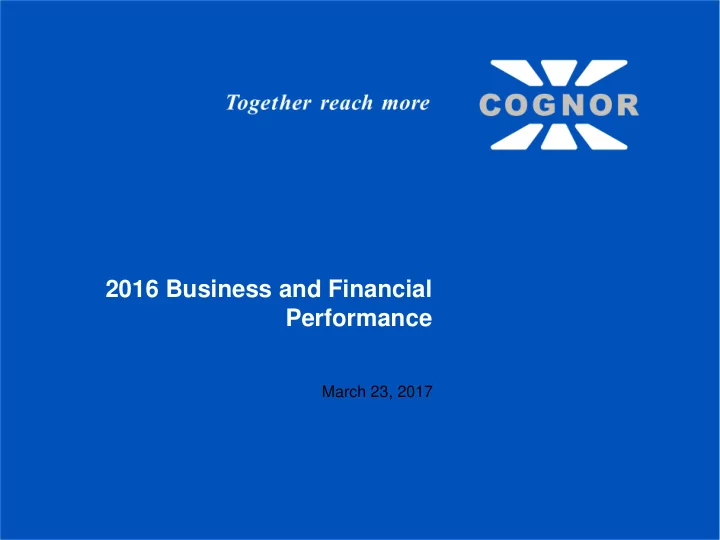 2016 business and financial performance