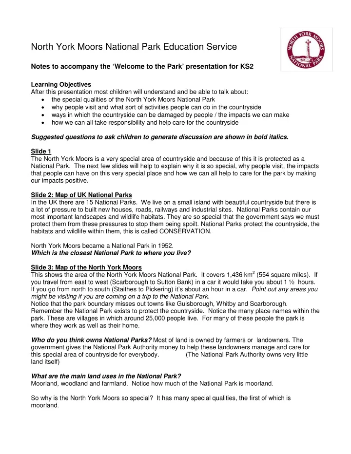 north york moors national park education service
